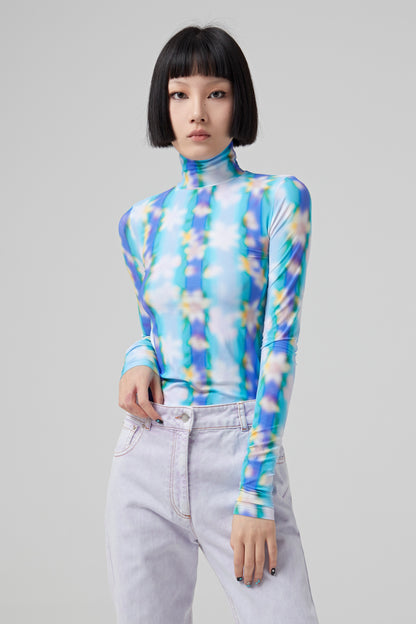 SECOND SKIN PRINTED HIGH NECK TOP