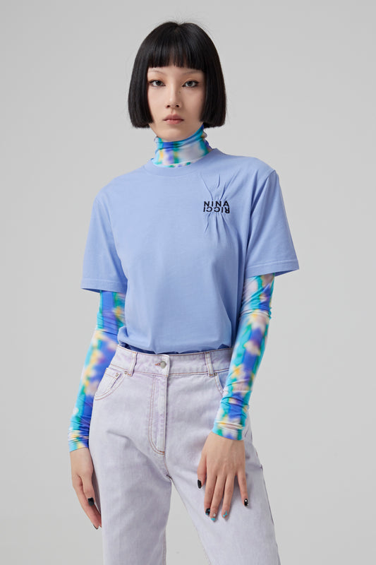 T SHIRT WITH EMROIDERY NINA RICCI CONTRASTED ON THE CHEST