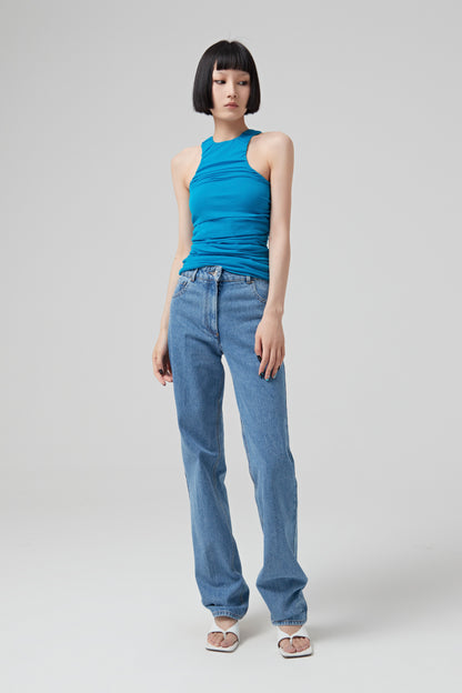 DRAPED SLEEVELESS TOP IN JERSEY. ZIPPED AT THE BACK