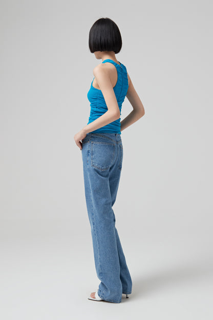 DRAPED SLEEVELESS TOP IN JERSEY. ZIPPED AT THE BACK