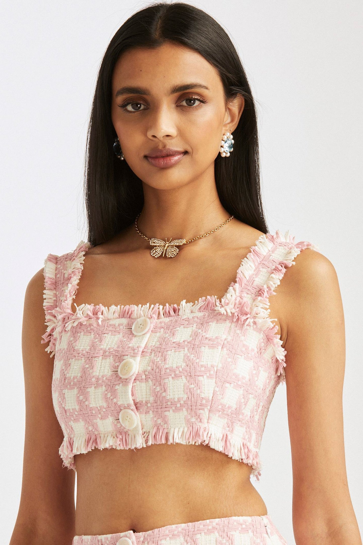 GINGHAM TWEED CROPPED TANK