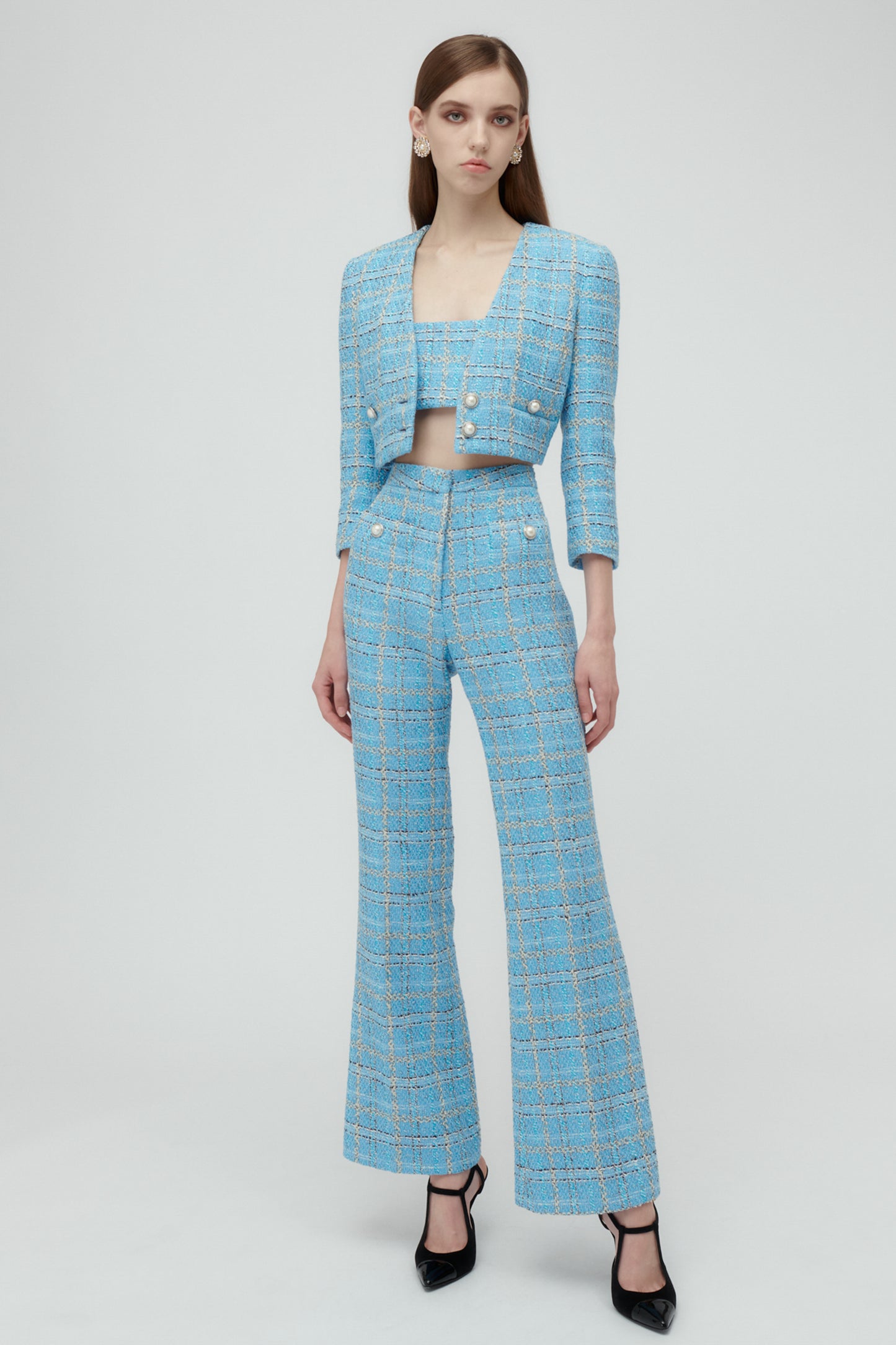 CHECKED TWEED CROPPED JACKET