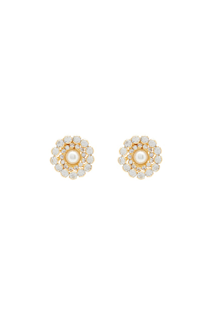 CRYSTAL AND PEARL FLOWER EARRINGS