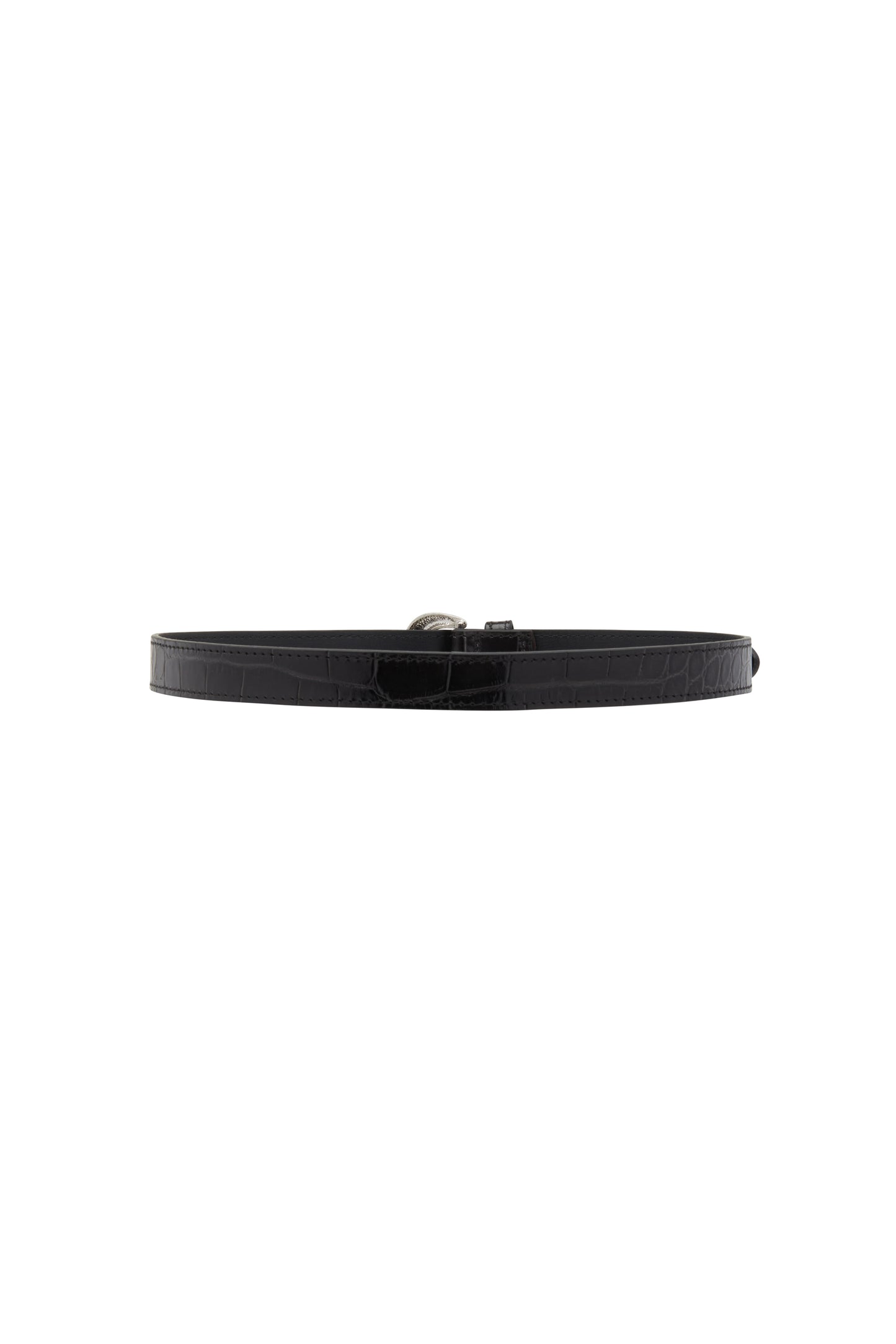 SMALL CROCO PRINT LEATHER BELT WITH CRYSTAL BUCKLE
