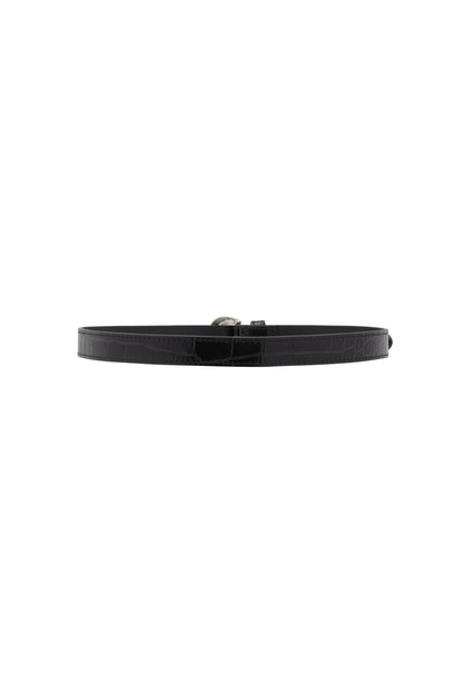 SMALL CROCO PRINT LEATHER BELT WITH CRYSTAL BUCKLE