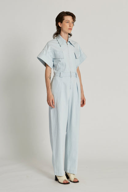 DENIM ZIP-UP WIDESLEEVE JUMPSUIT