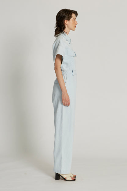 DENIM ZIP-UP WIDESLEEVE JUMPSUIT