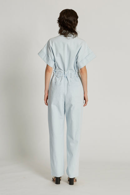 DENIM ZIP-UP WIDESLEEVE JUMPSUIT