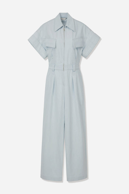 DENIM ZIP-UP WIDESLEEVE JUMPSUIT