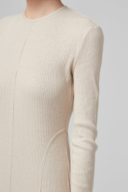 CREW NECK OPEN BACK RIBBED JERSEY DRESS
