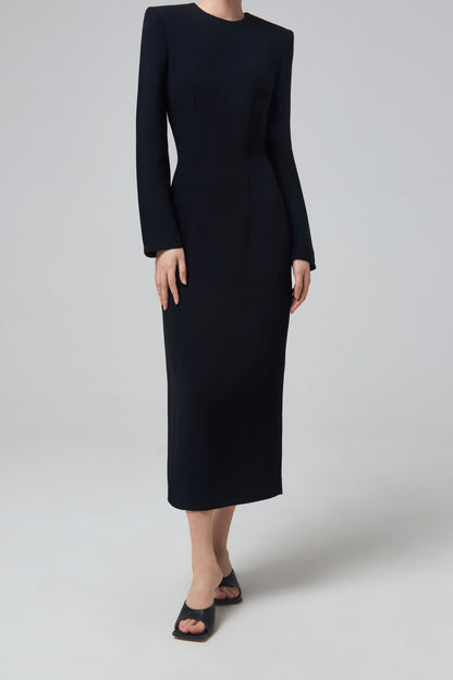 OPEN BACK SABLÉ LONG DRESS WITH SUN JEWEL