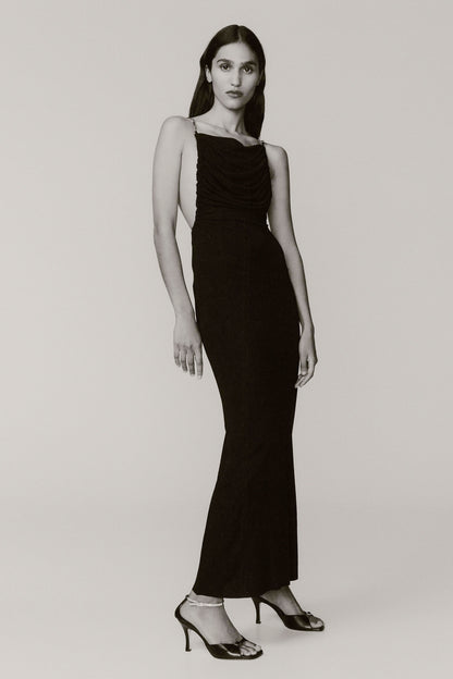 SCULPTED STRAPPED RUCHED DRESS