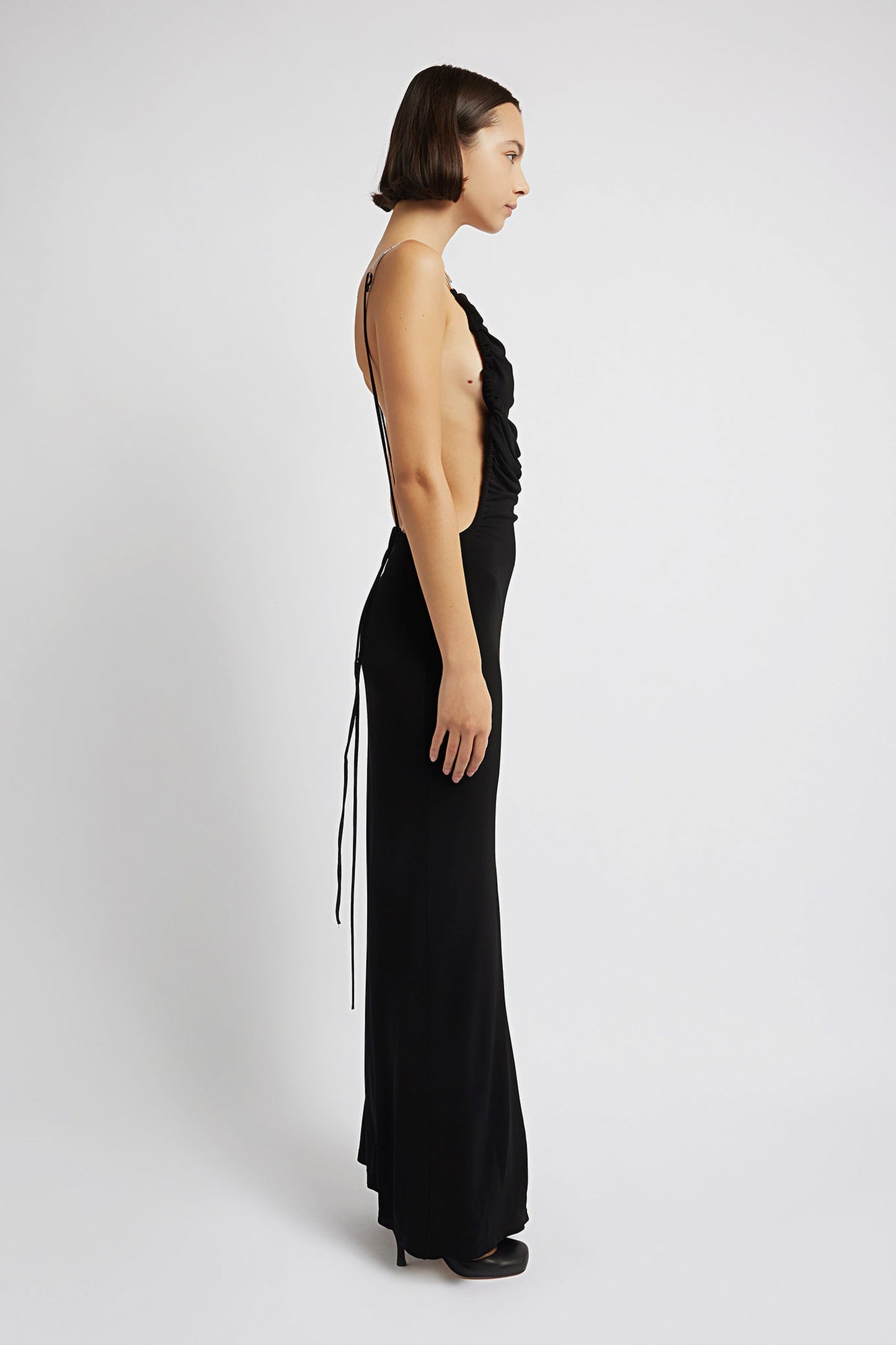 SCULPTED STRAPPED RUCHED DRESS