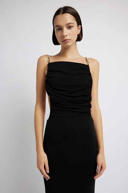 SCULPTED STRAPPED RUCHED DRESS