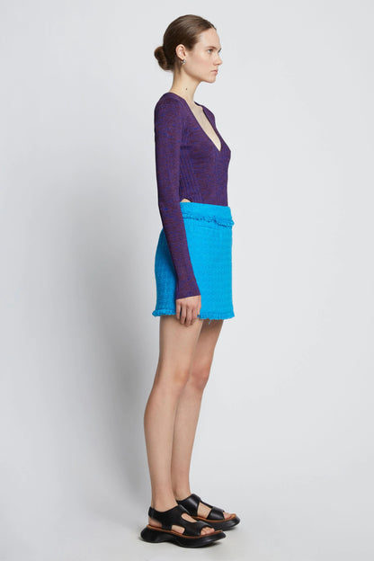 MELANGE RIB V-NECK TOP