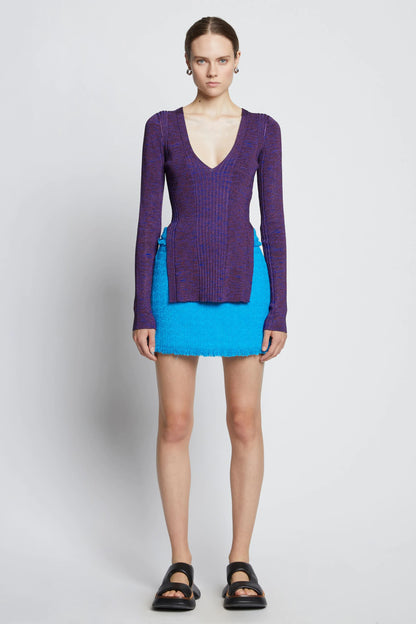MELANGE RIB V-NECK TOP