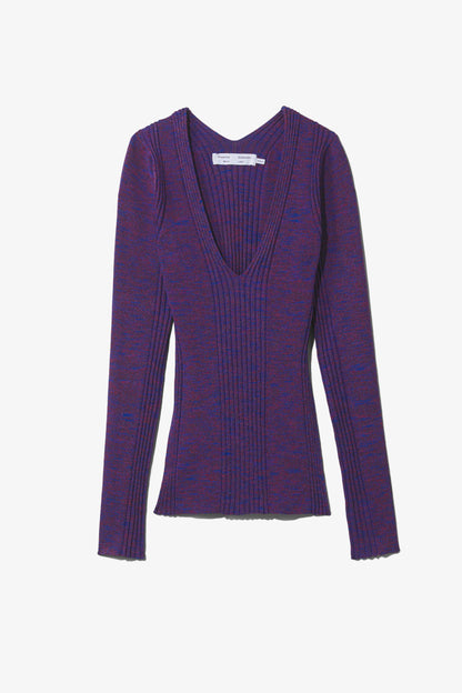 MELANGE RIB V-NECK TOP