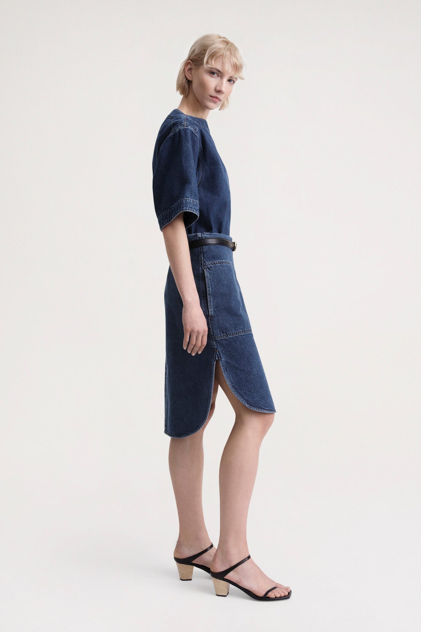 Curved-Hem Denim Skirt