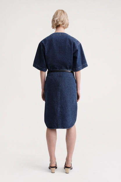 Curved-Hem Denim Skirt