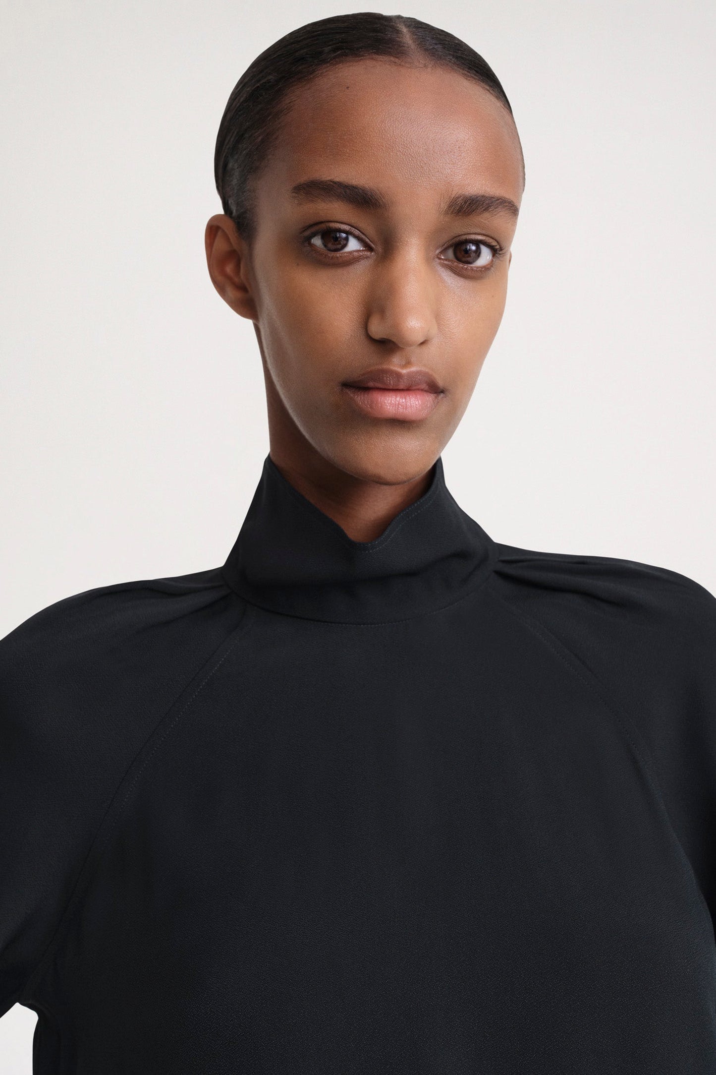 High-Neck Crepe Blouse