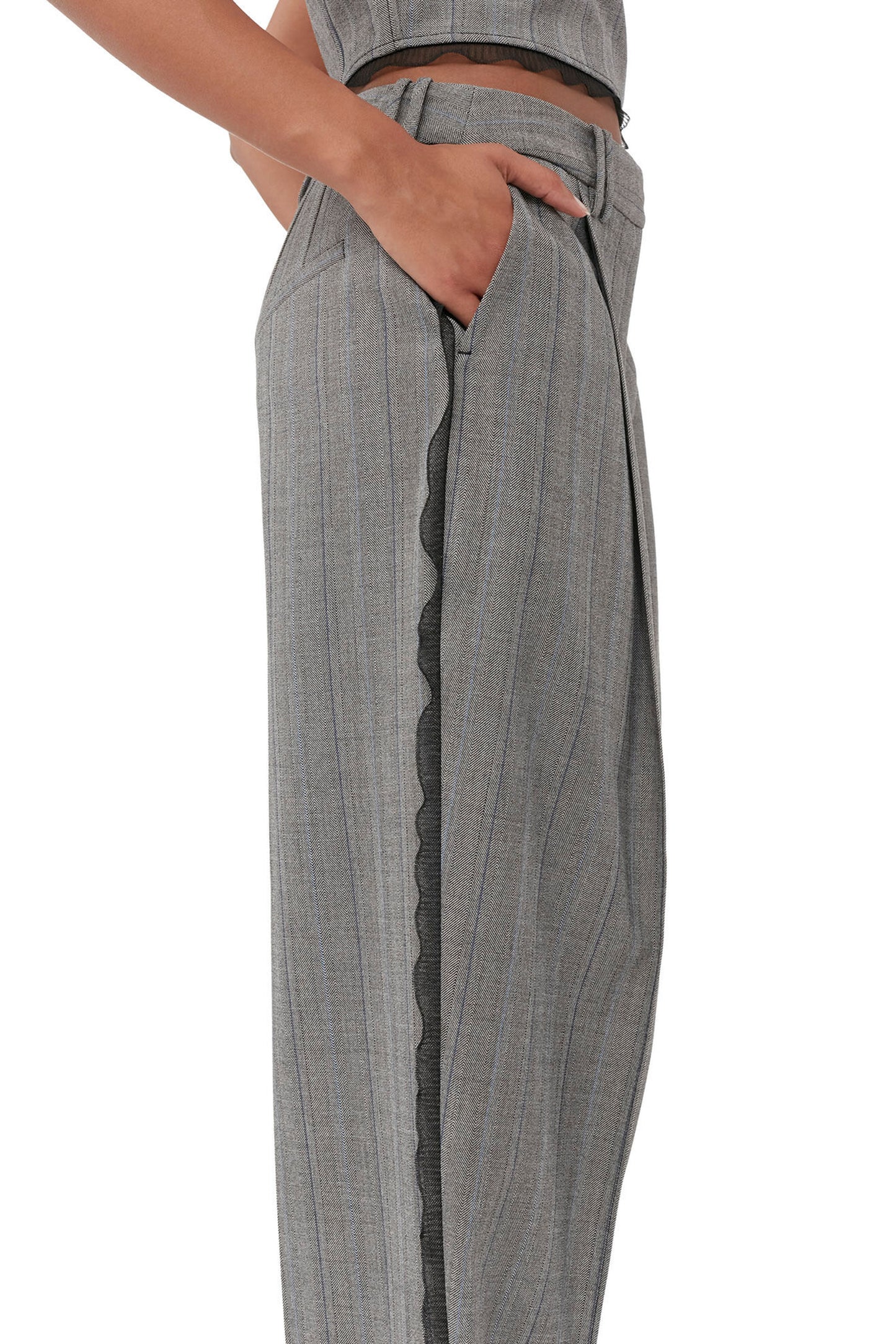 Herringbone Suiting Relaxed Pleated Pants