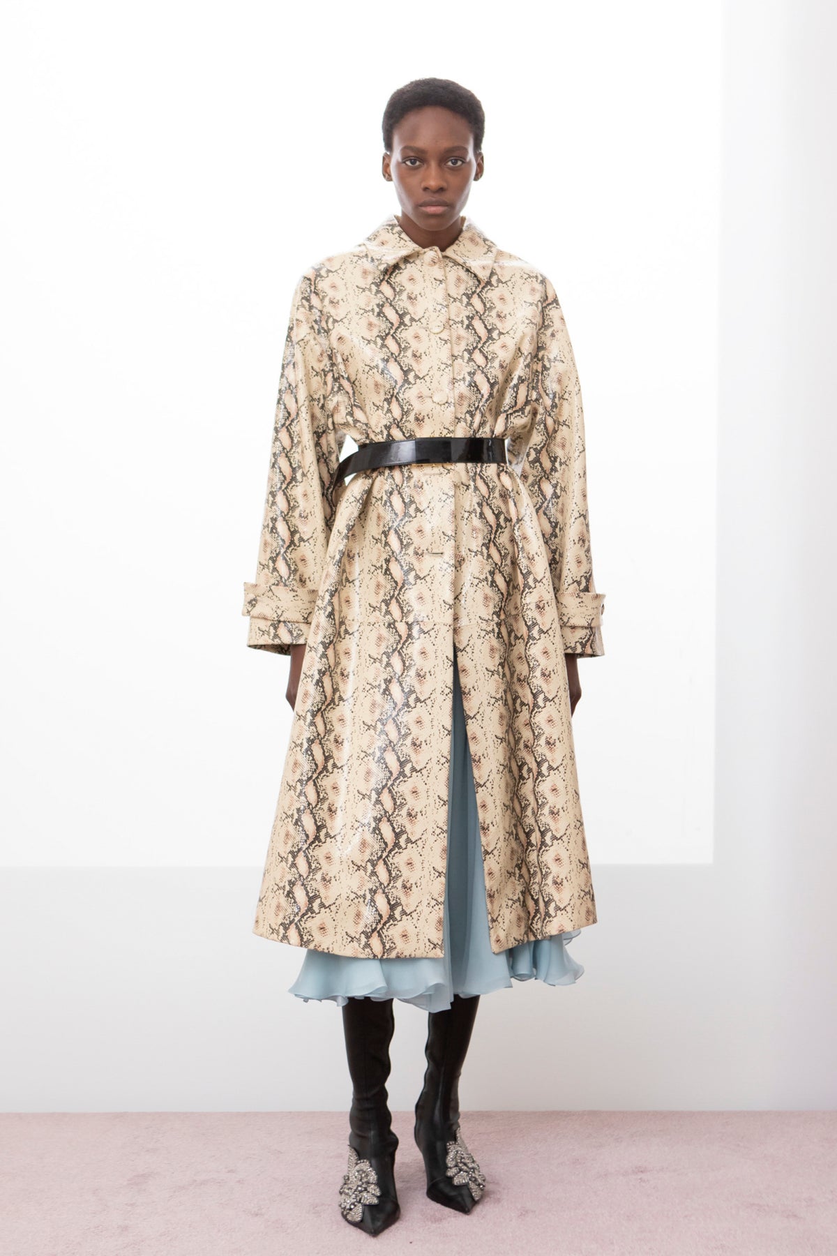 COAT IN PYTHON EFFECT LEATHER