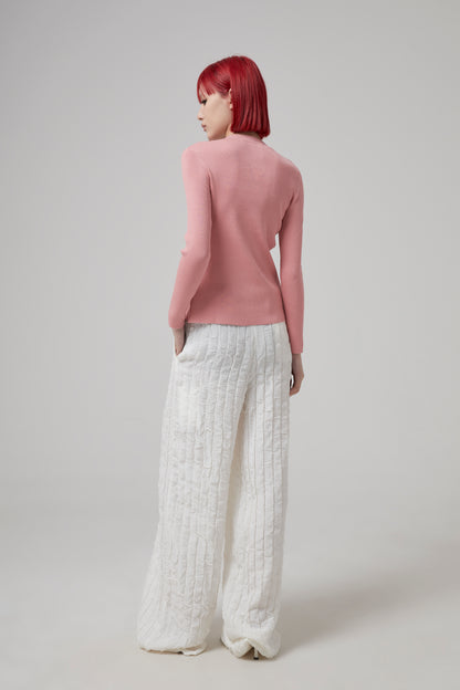 LONG SLEEVE RIBBED BUTTON FRONT CARDIGAN