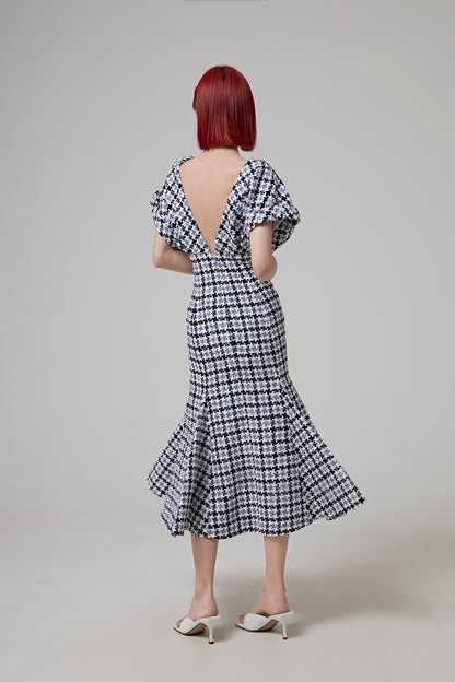 S/S FITTED MIDI DRESS W/ FLARE SKIRT HEM