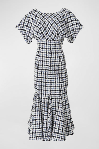 S/S FITTED MIDI DRESS W/ FLARE SKIRT HEM