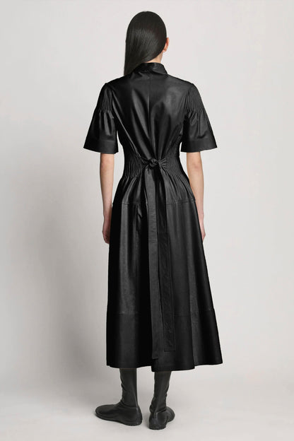 Leather Pintuck Dress