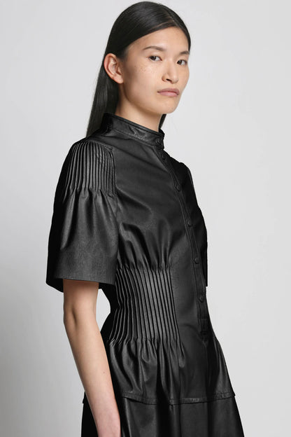 Leather Pintuck Dress