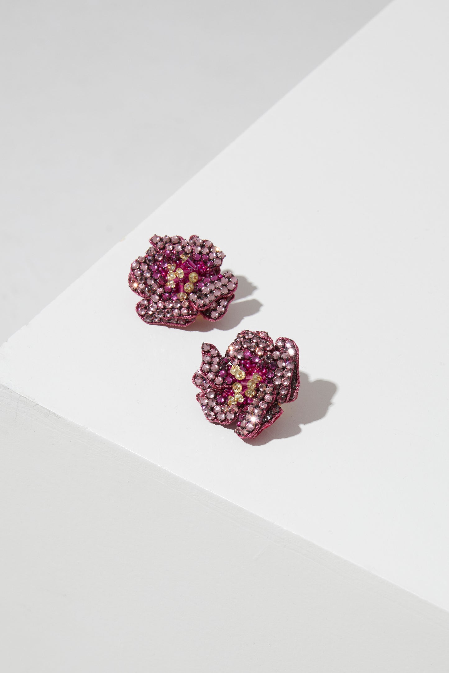 BEJEWELED FABRIC FLOWER EARRINGS