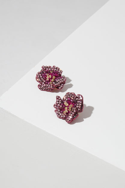 BEJEWELED FABRIC FLOWER EARRINGS