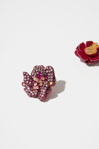 BEJEWELED FABRIC FLOWER EARRINGS