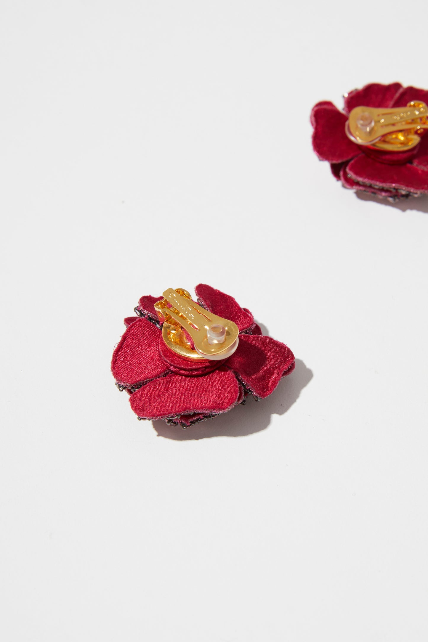 BEJEWELED FABRIC FLOWER EARRINGS