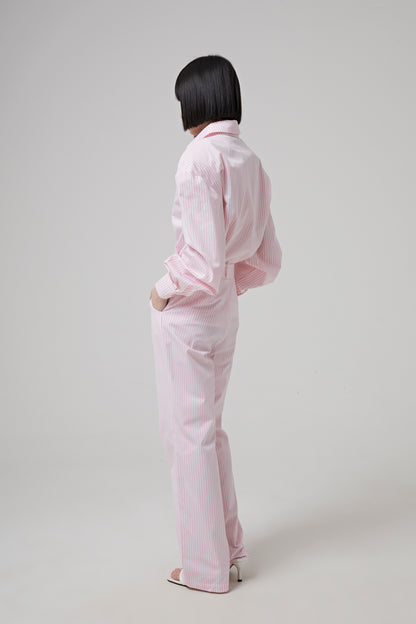 Striped Cotton Poplin Oversize Shirt with Logo