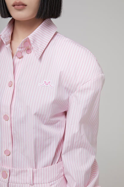 Striped Cotton Poplin Oversize Shirt with Logo