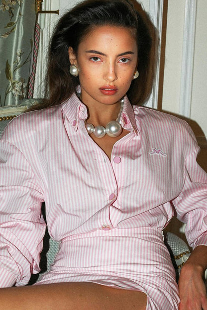 Striped Cotton Poplin Oversize Shirt with Logo