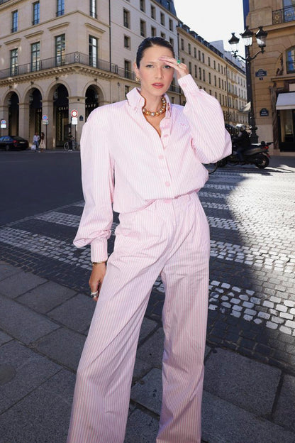 Striped Cotton Poplin Oversize Shirt with Logo