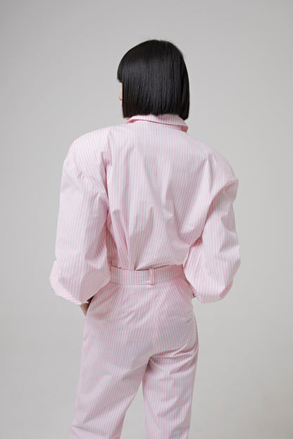 Striped Cotton Poplin Oversize Shirt with Logo