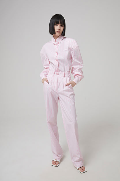 Striped Cotton Poplin Oversize Shirt with Logo