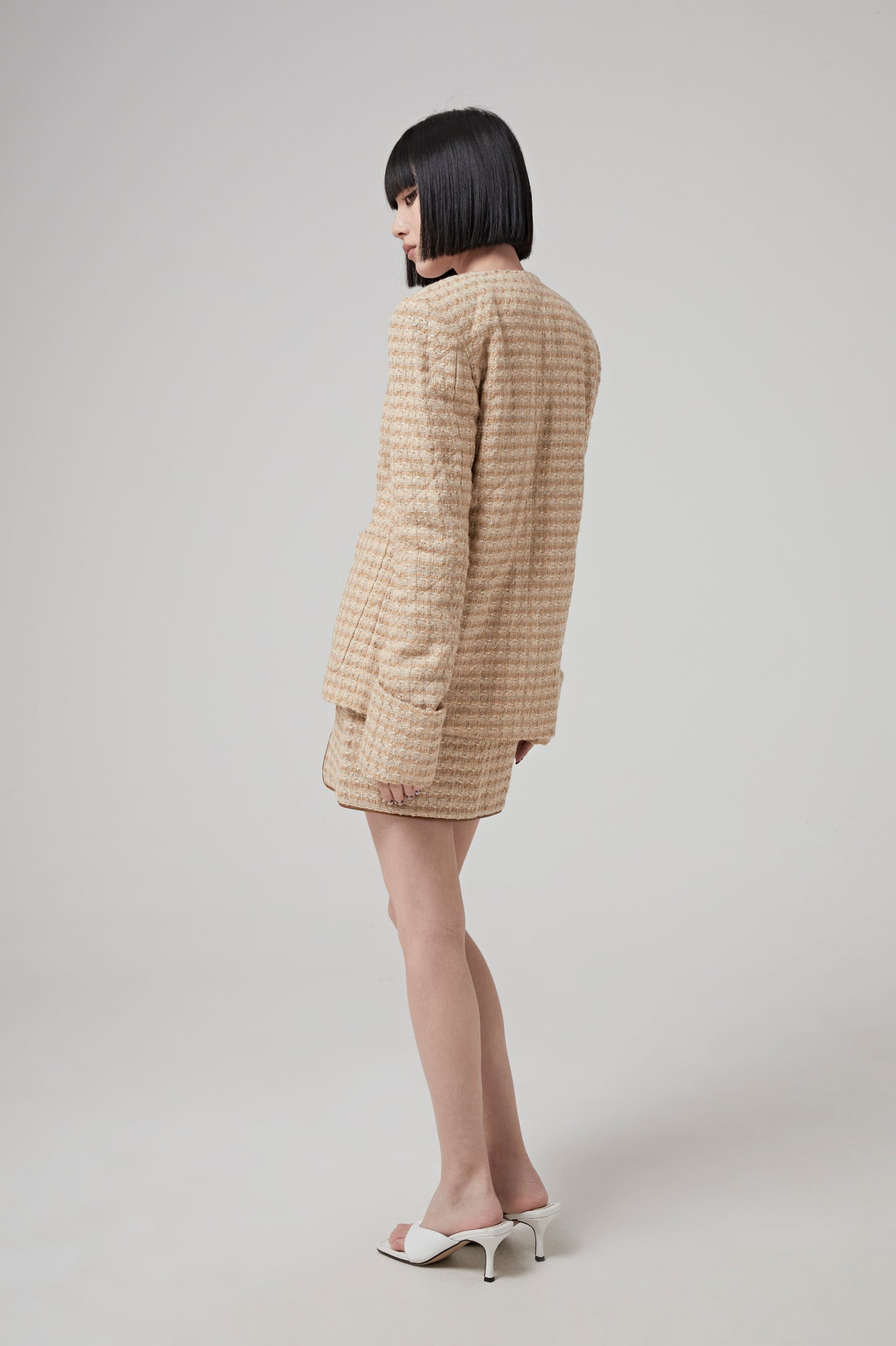 Cotton and Linen Blend Mini Skirt with Slit