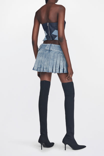 DARTED DENIM MINI SKIRT