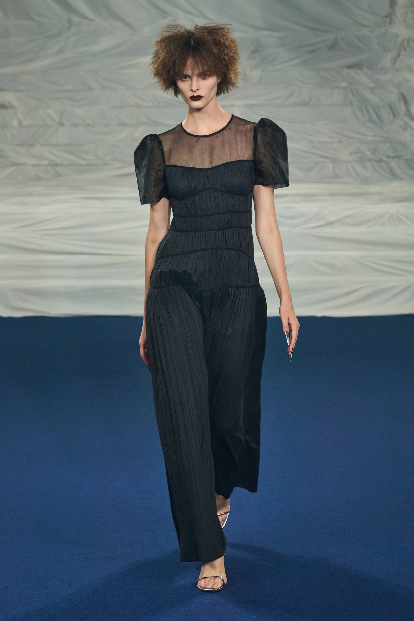 SHORT SLEEVES BUSTIER LONG DRESS