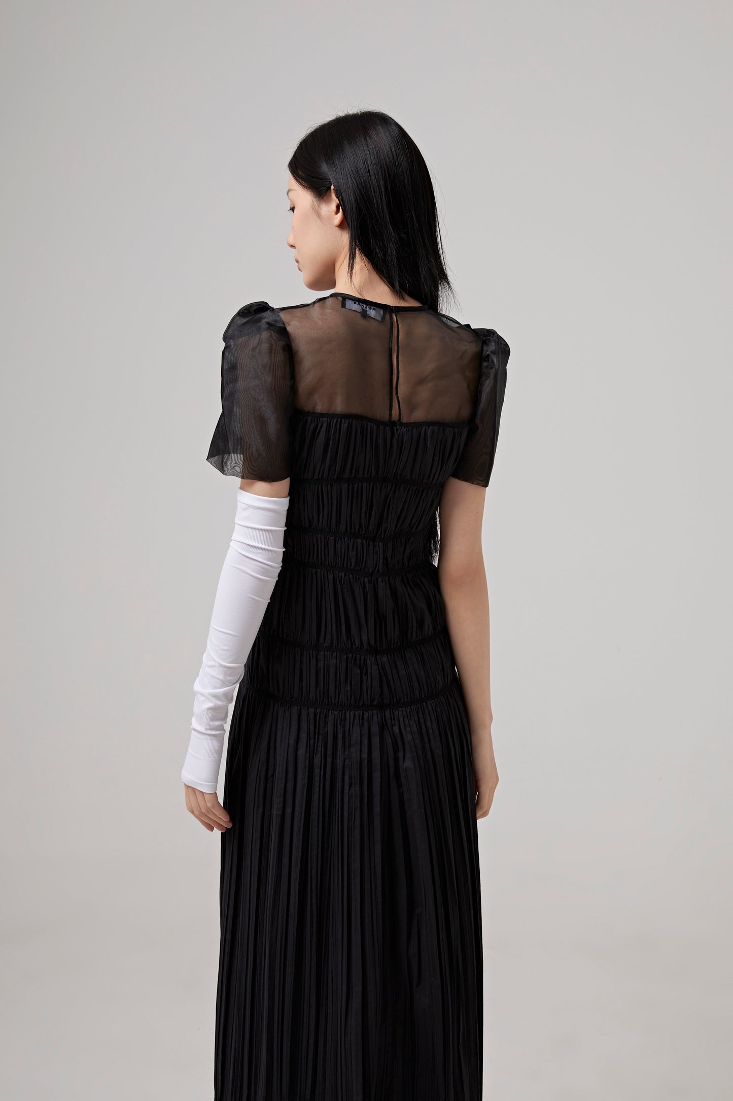 SHORT SLEEVES BUSTIER LONG DRESS