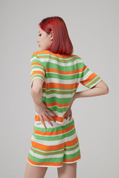 STRIPED COTTON KNITTED POLO