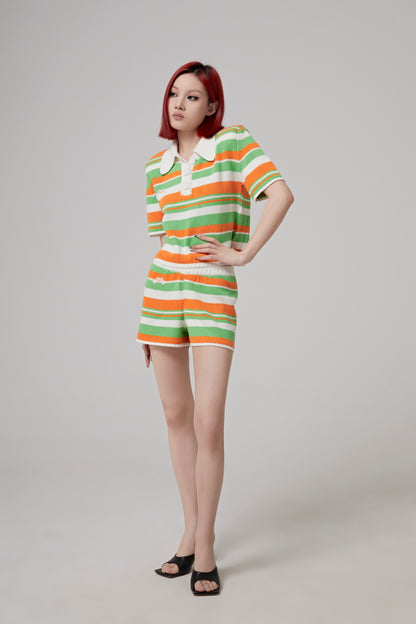 STRIPED COTTON KNITTED SHORT