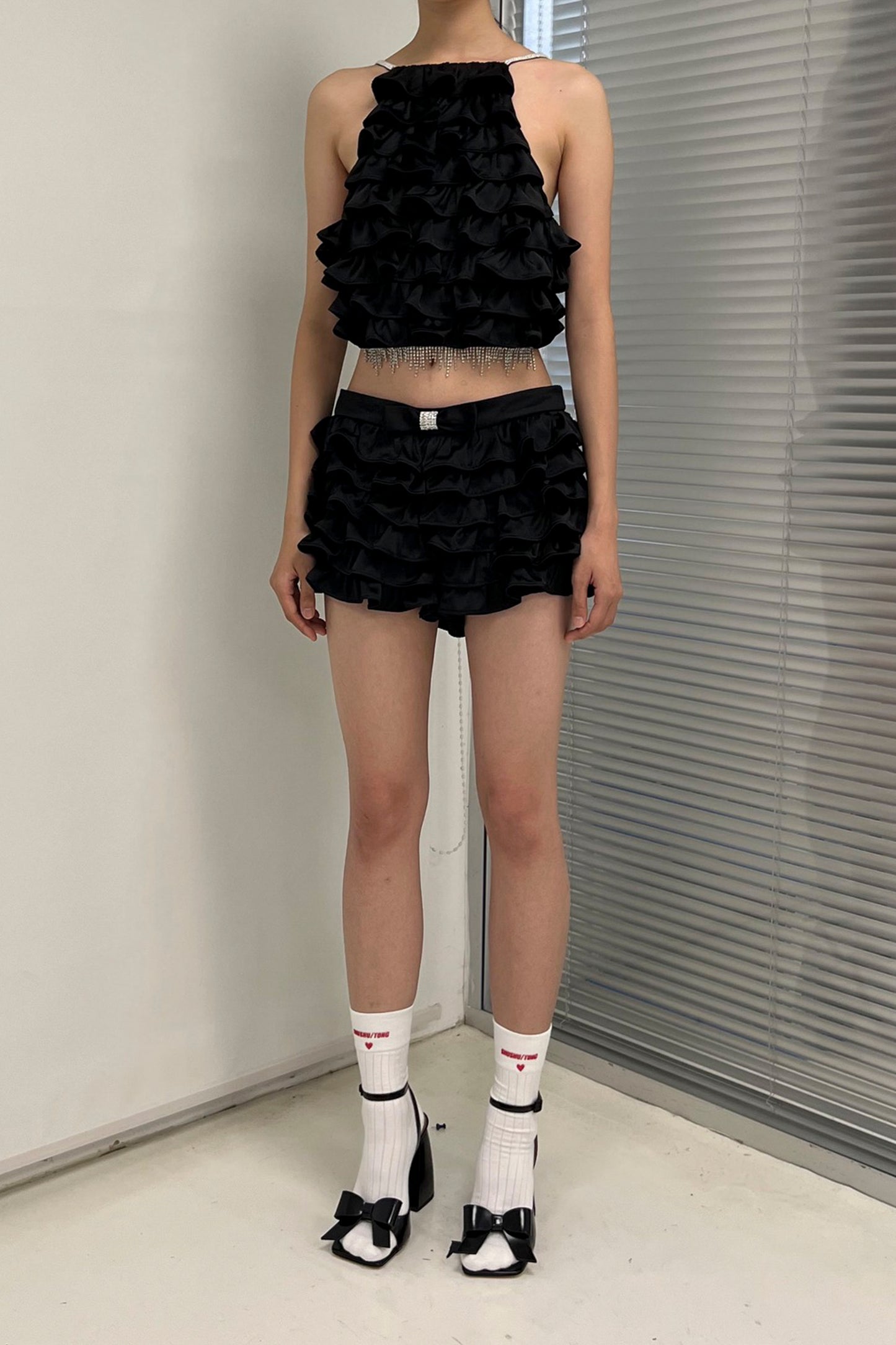 LAYERED RUFFLE LOW WAIST SKIRT