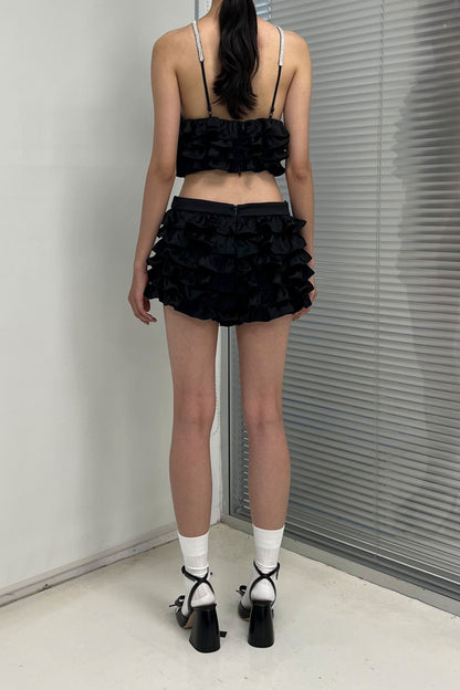LAYERED RUFFLE LOW WAIST SKIRT