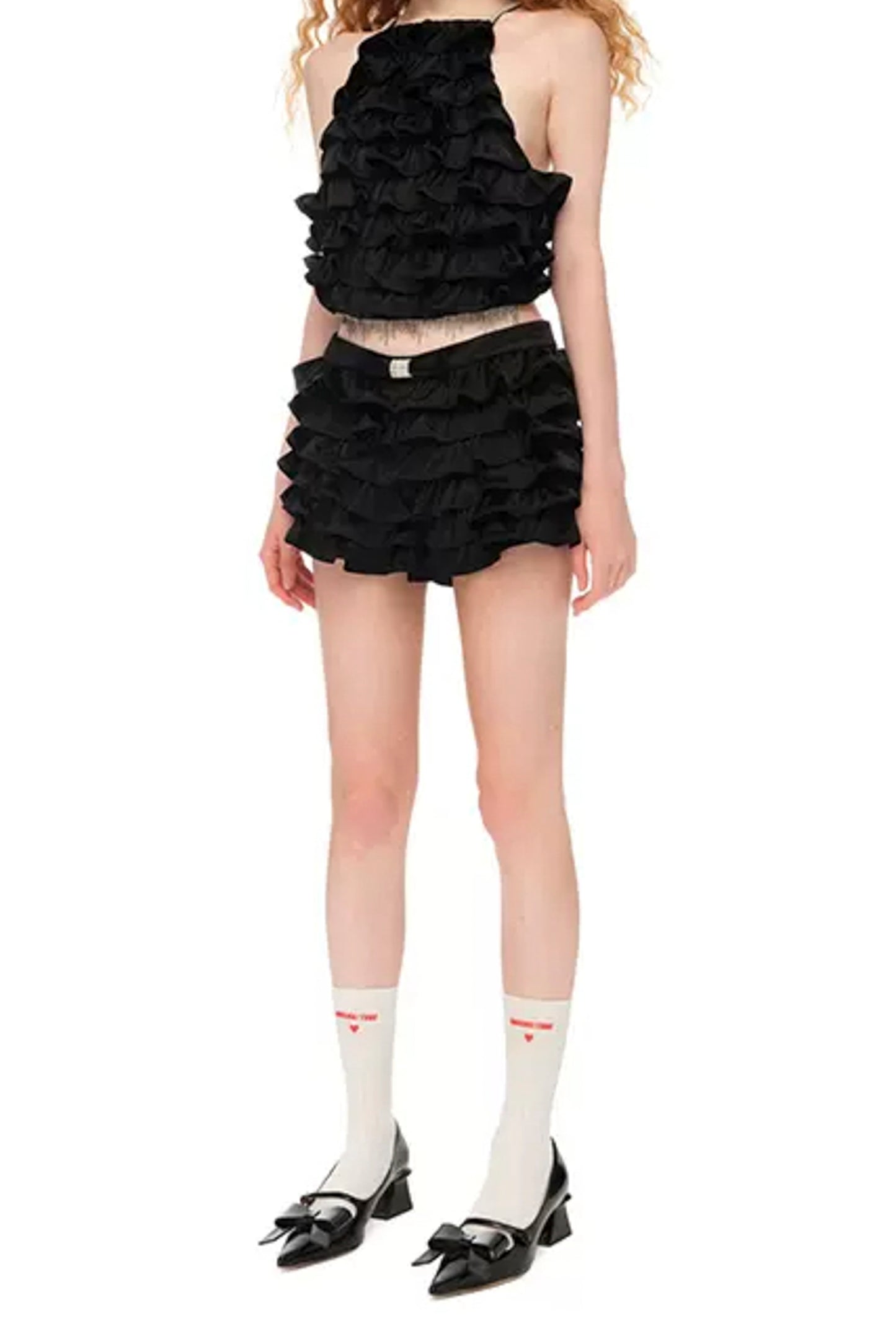 LAYERED RUFFLE LOW WAIST SKIRT